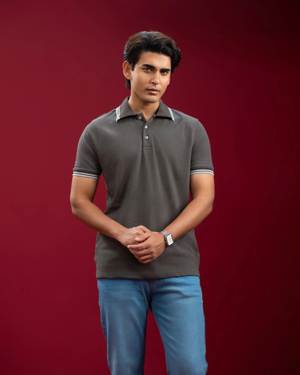 Oversized Grey Zip Polo