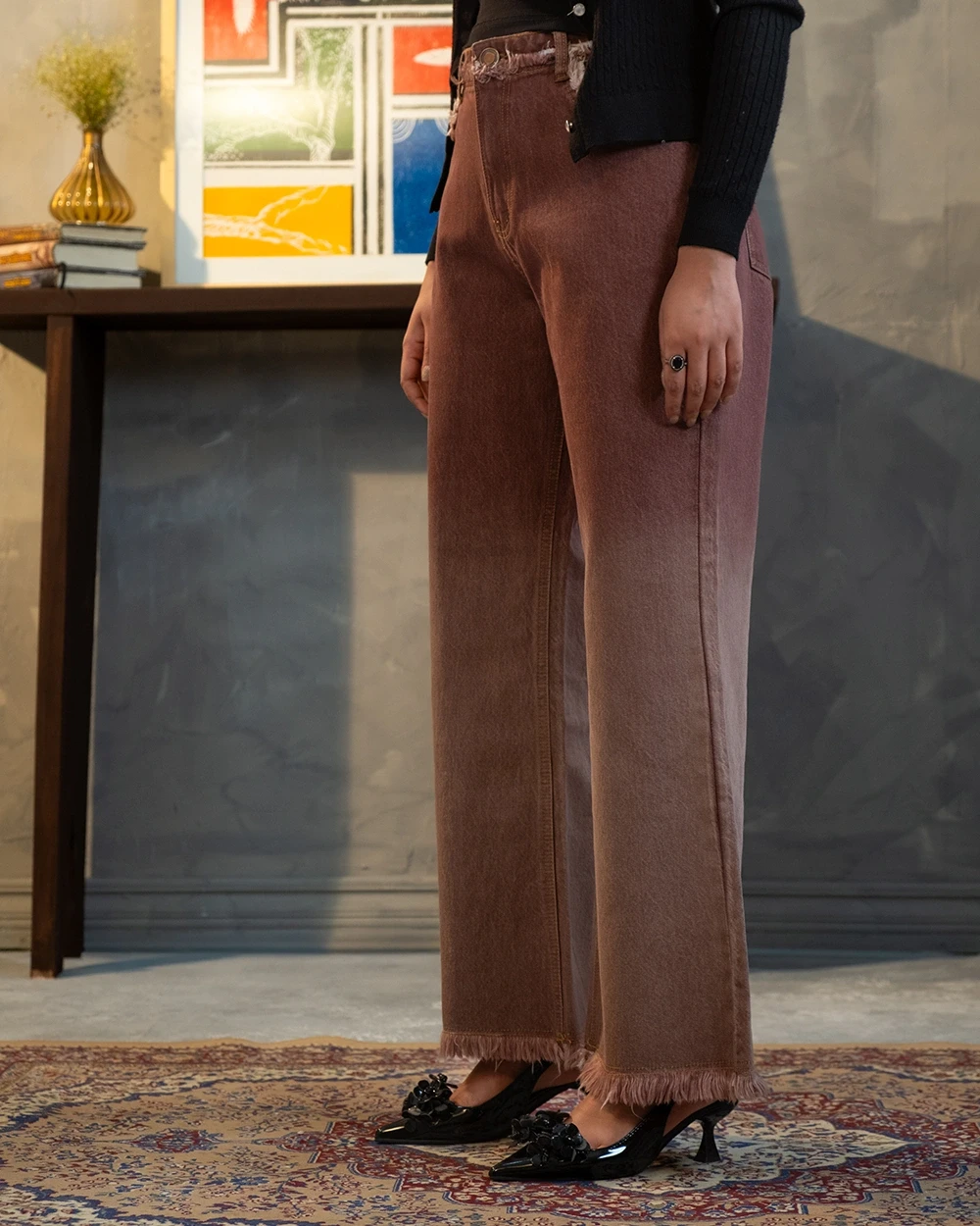 Chocolate Frayed Flared Ombre Jeans