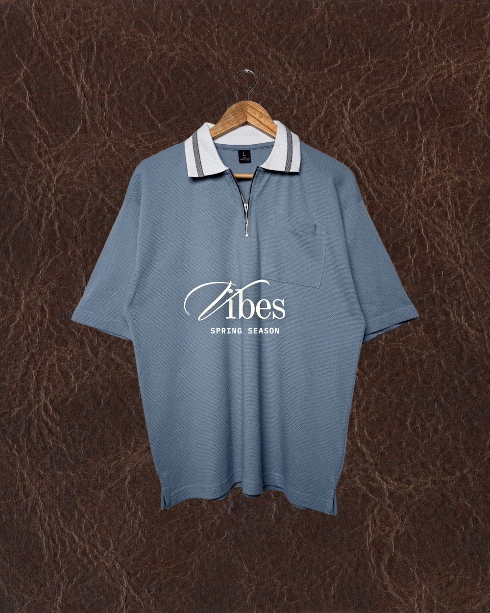 Oversized Ice Blue Zip Polo