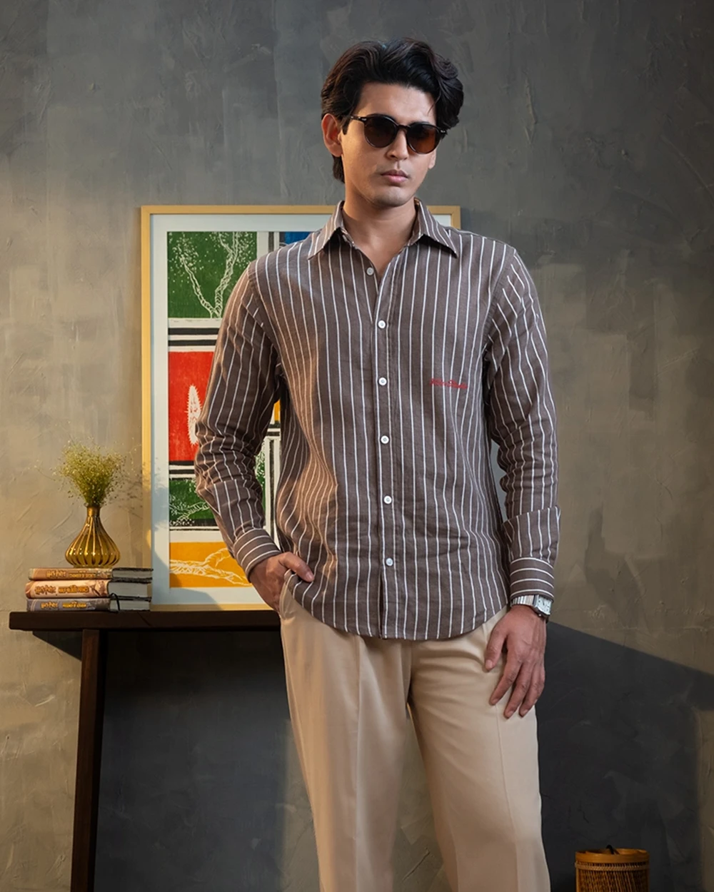 Olive & White Stripe Shirt