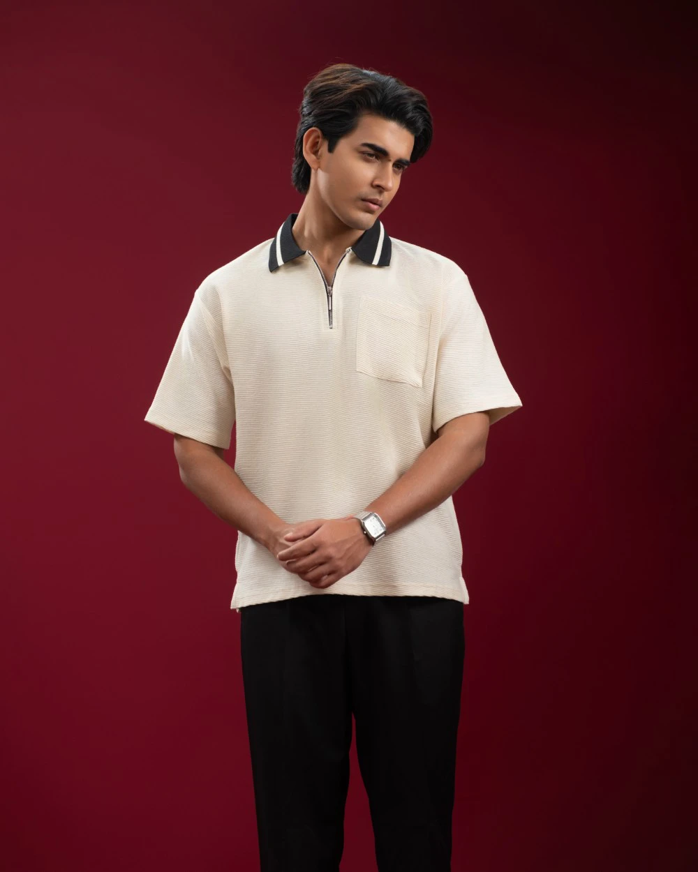 Oversized Cream Zip Polo