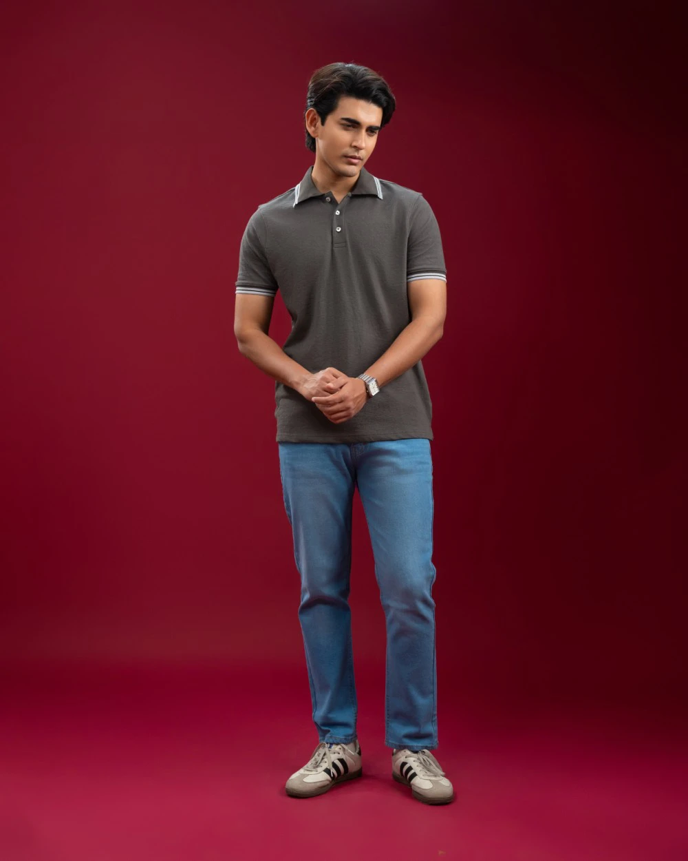 Oversized Grey Zip Polo