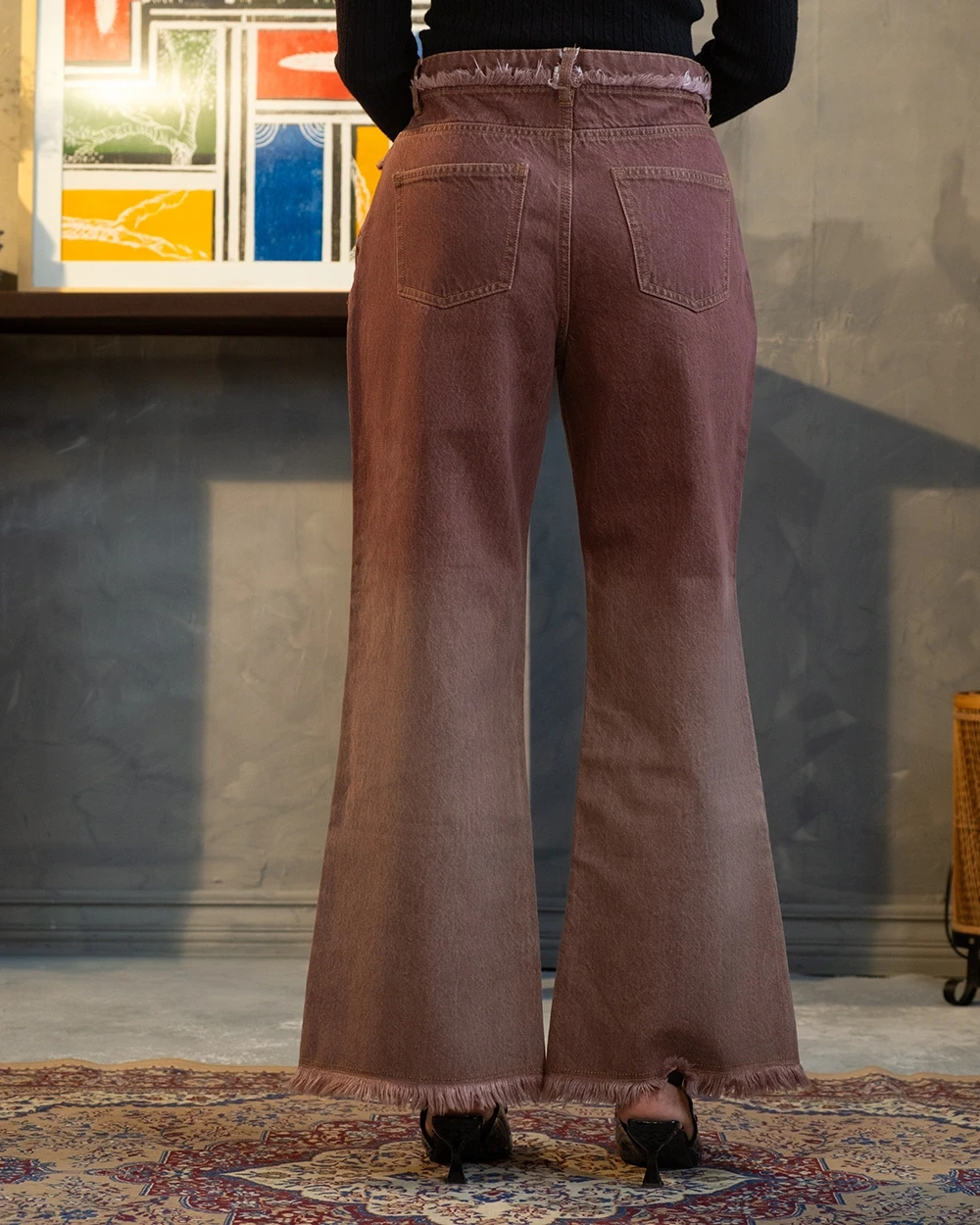 Chocolate Frayed Flared Ombre Jeans
