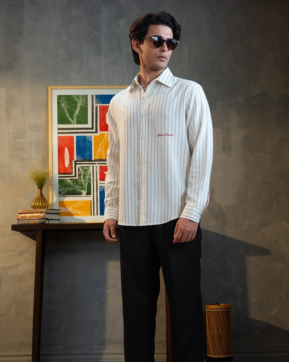 Cream White & Black Stripe Shirt