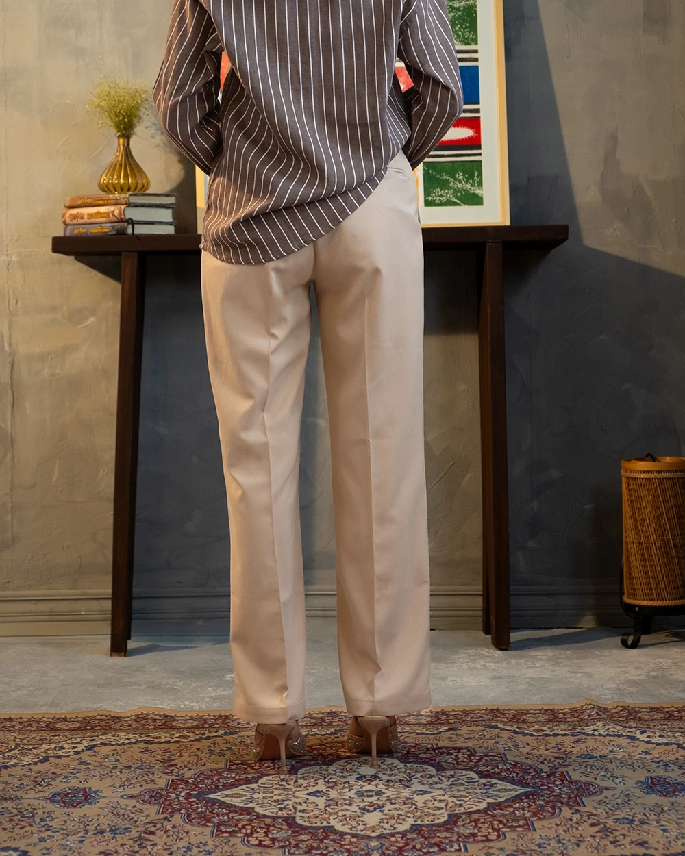 Beige Formal Wide Leg Pant