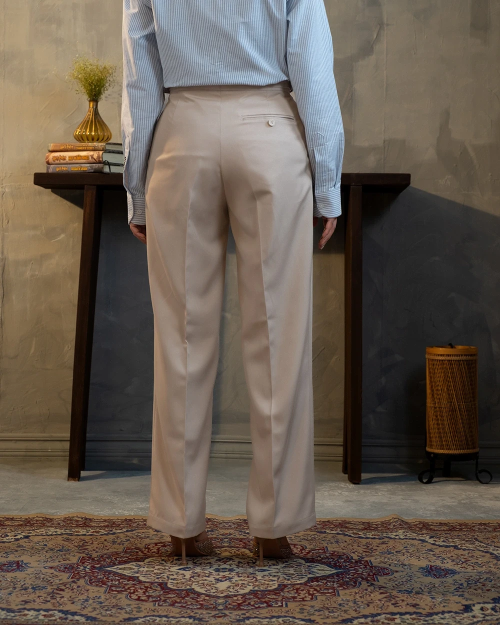 Cream Formal Wide Leg Pant