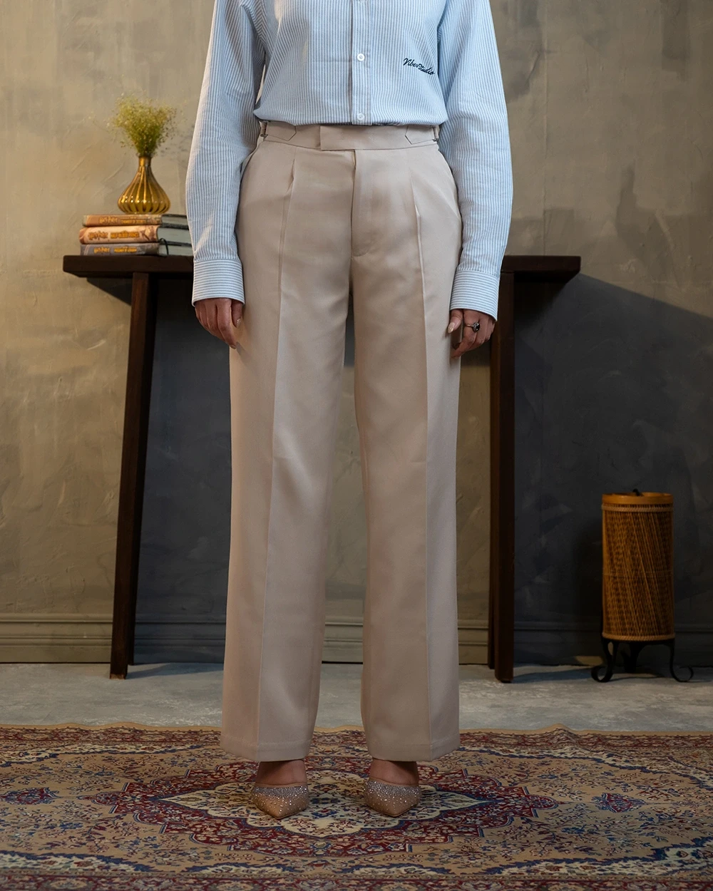 Cream Formal Wide Leg Pant