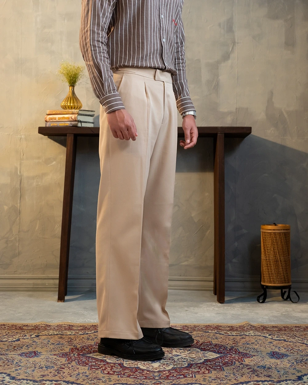 Beige Formal Wide Leg Pant