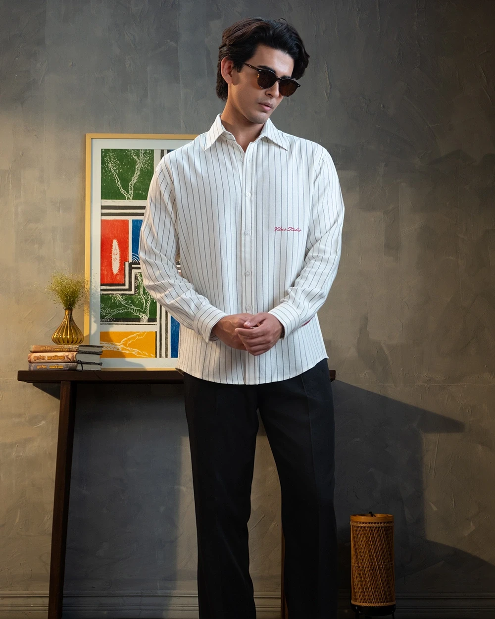 Cream White & Black Stripe Shirt