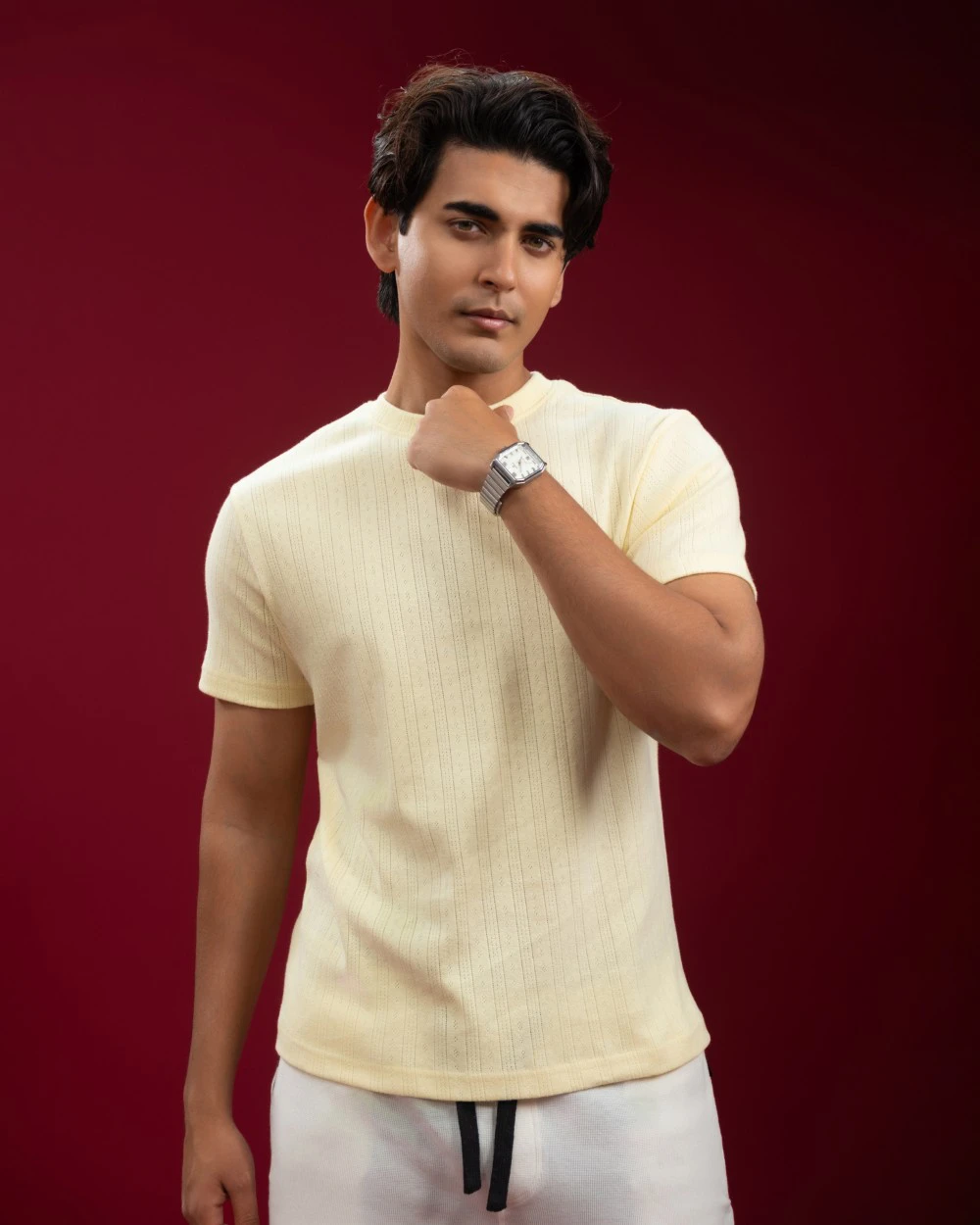 Pointelle Ribbed Soft Lemon T-shirt