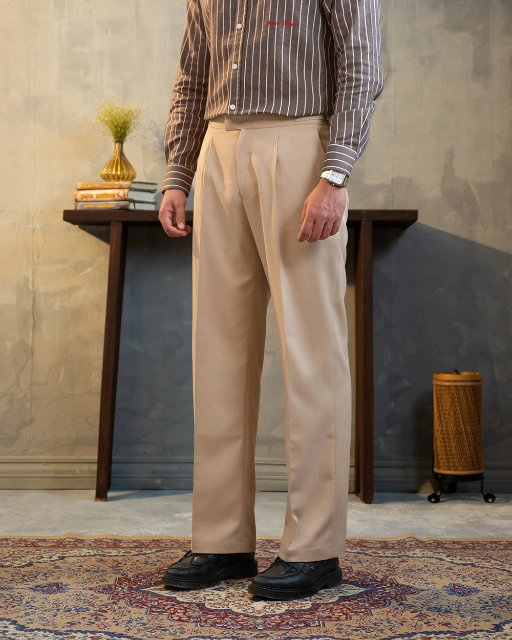 Beige Formal Wide Leg Pant
