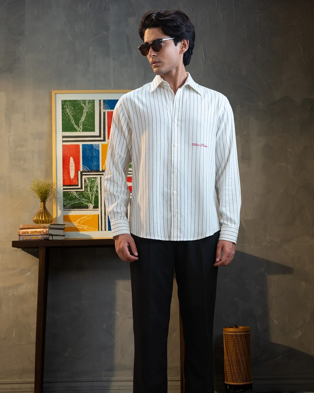 Cream White & Black Stripe Shirt