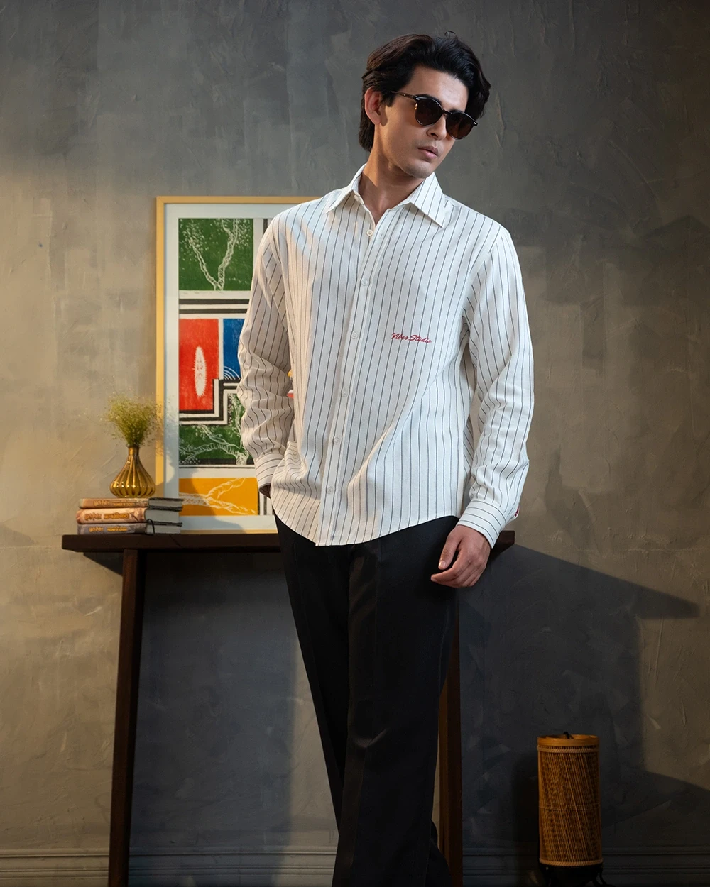 Cream White & Black Stripe Shirt