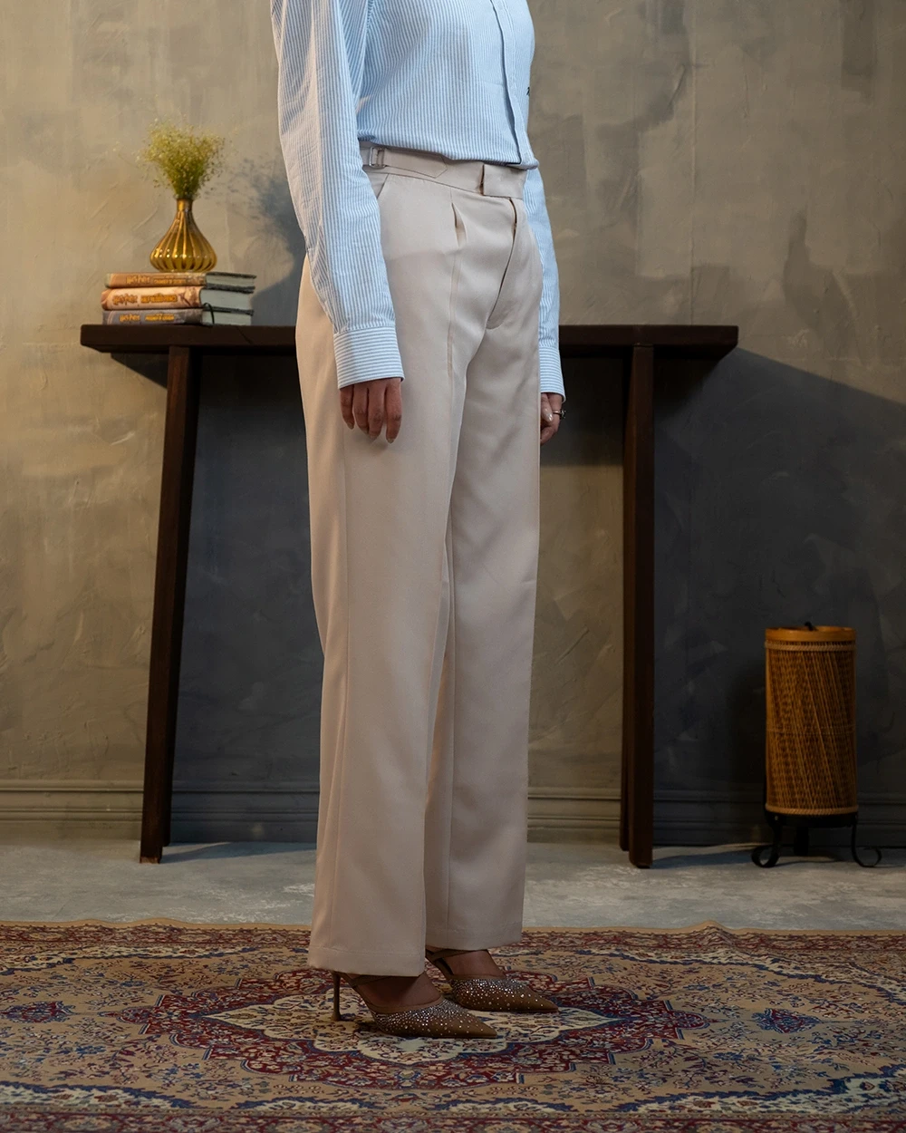 Cream Formal Wide Leg Pant