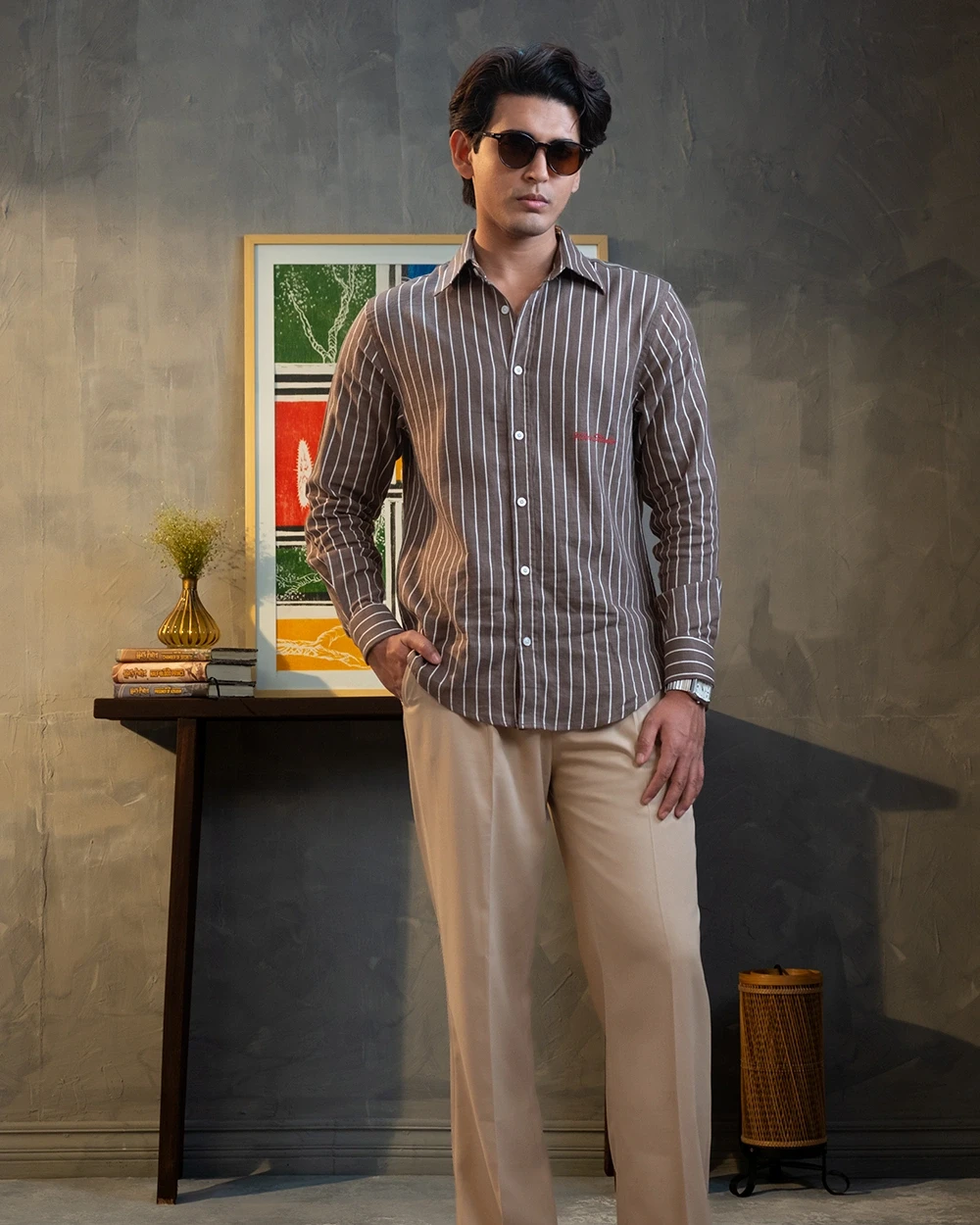 Olive & White Stripe Shirt