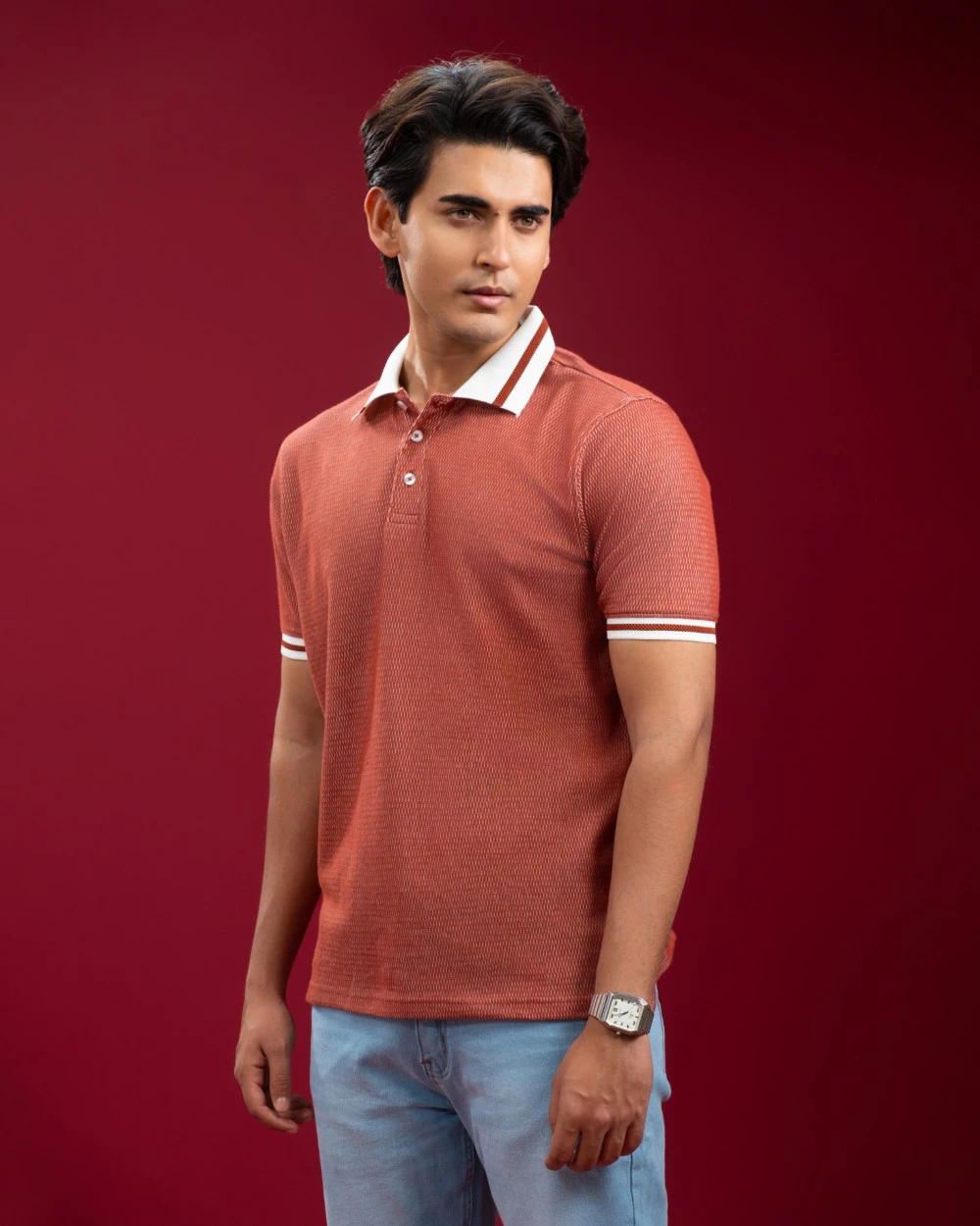 Brick Red Textured Tech-Mesh Polo