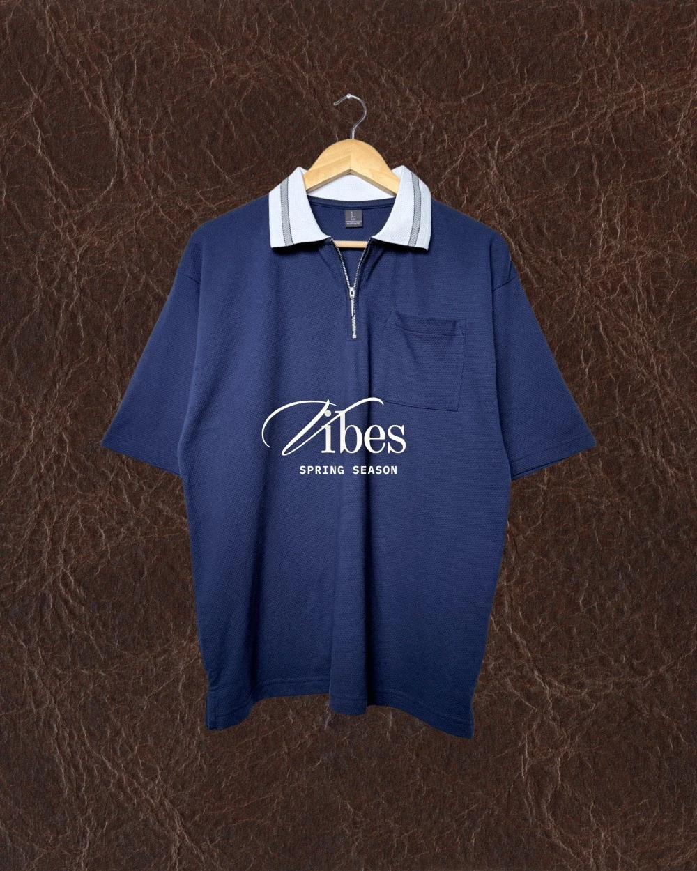 Oversized Navy Zip Polo