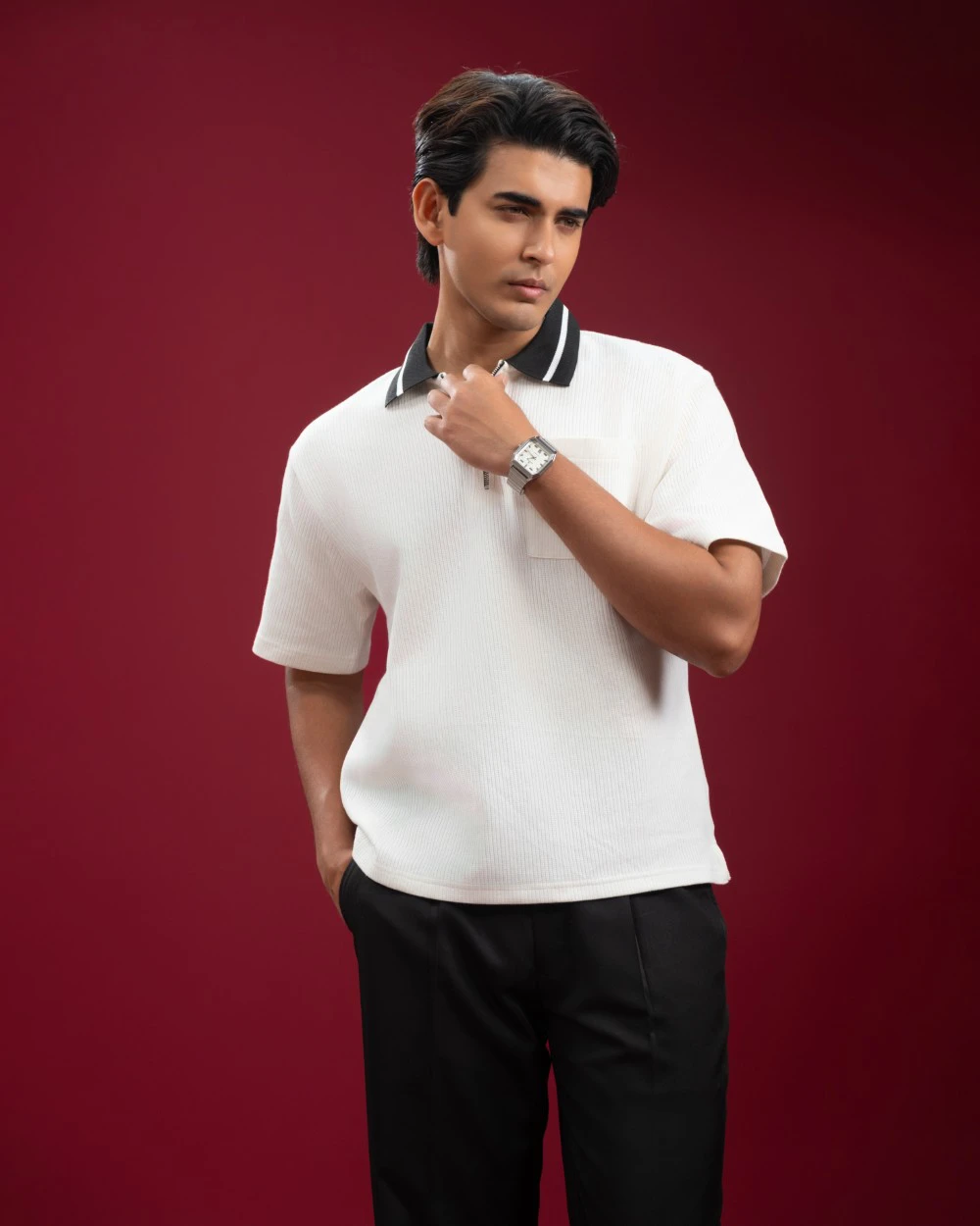 Oversized White Zip Polo