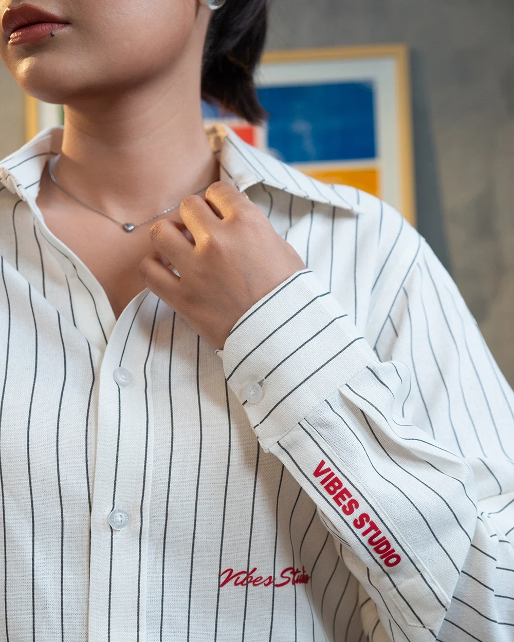 Cream White & Black Stripe Shirt