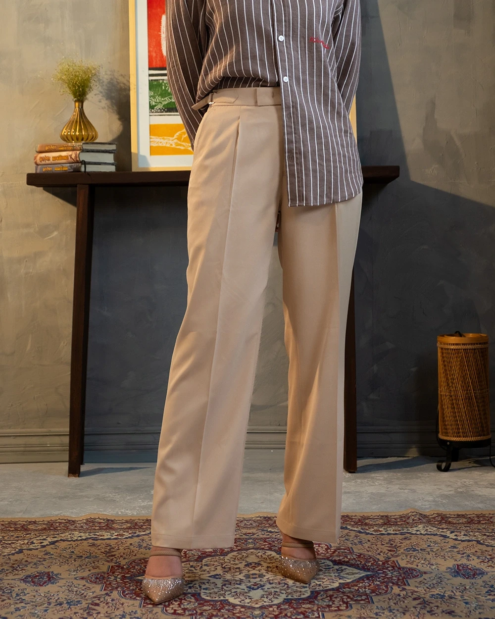 Beige Formal Wide Leg Pant