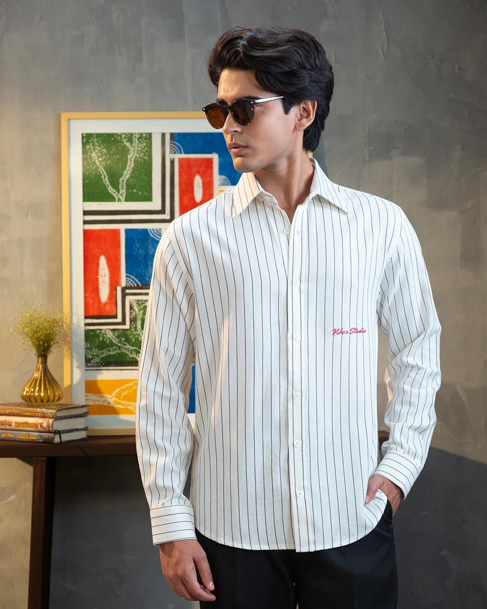 Cream White & Black Stripe Shirt