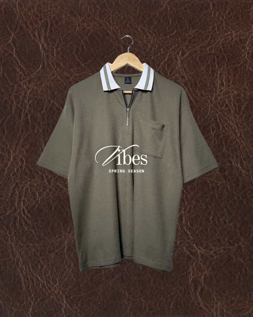 Oversized Olive Zip Polo